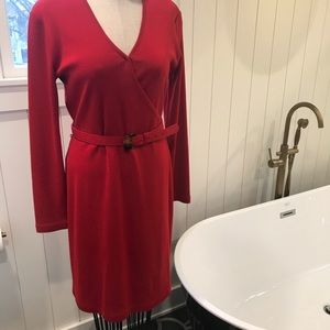 Beautiful vintage sweater wrap dress red small l/s